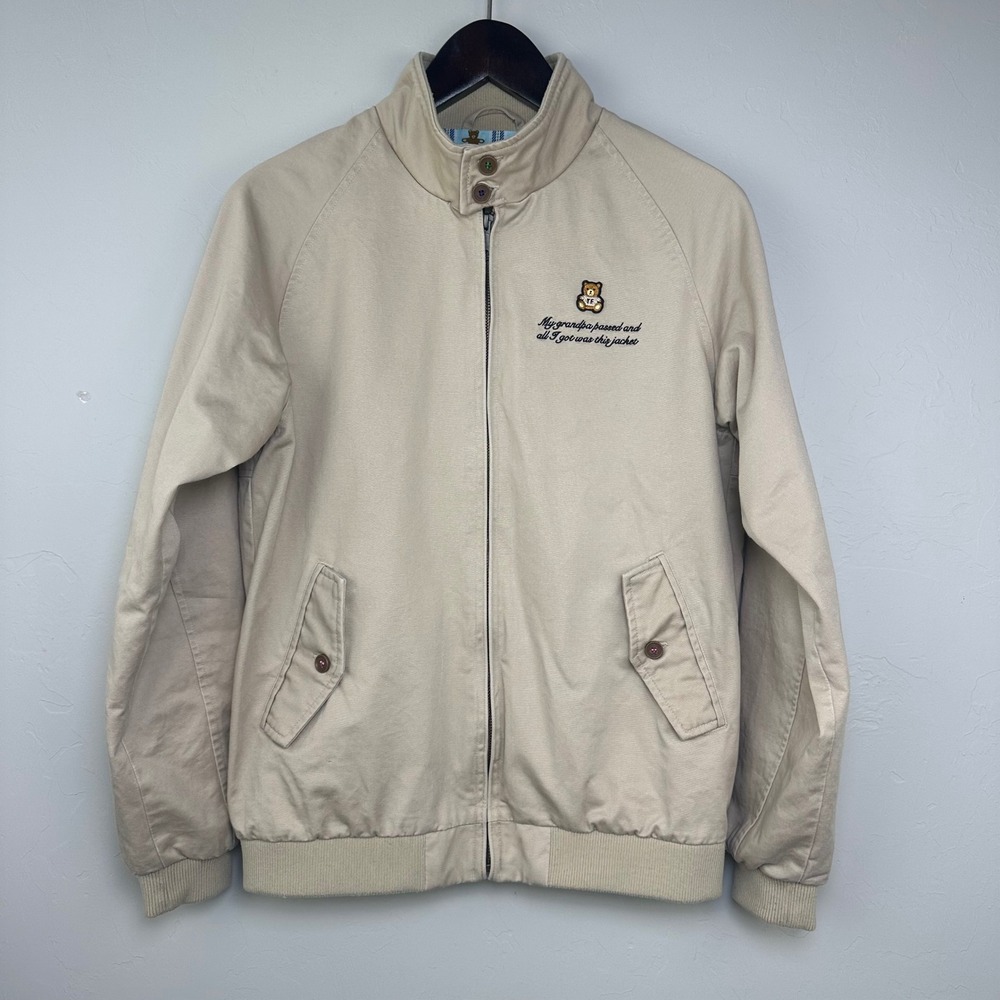 Teddy Fresh Grandpa Jacket Tan Cotton Plaid Lined Men's Small Rare
